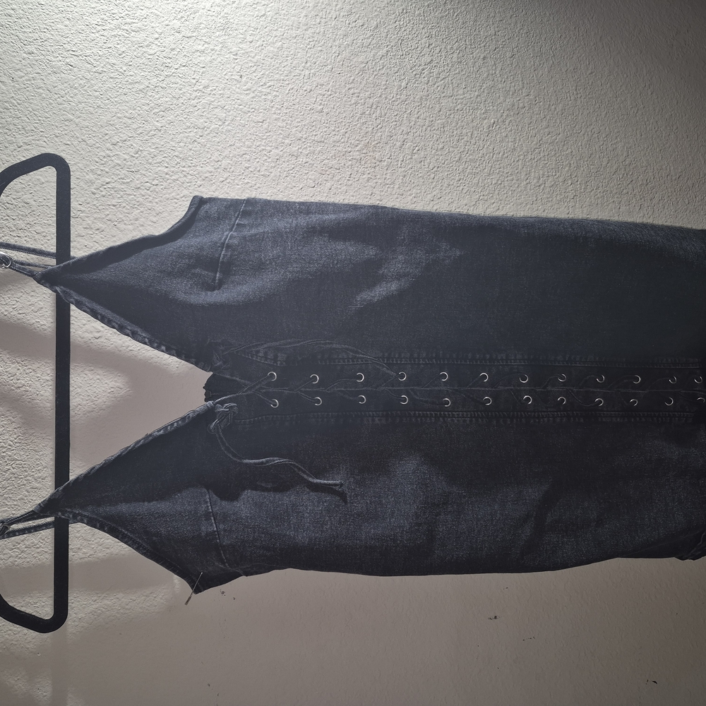 Dark Gray Lace-Up Denim Dress
